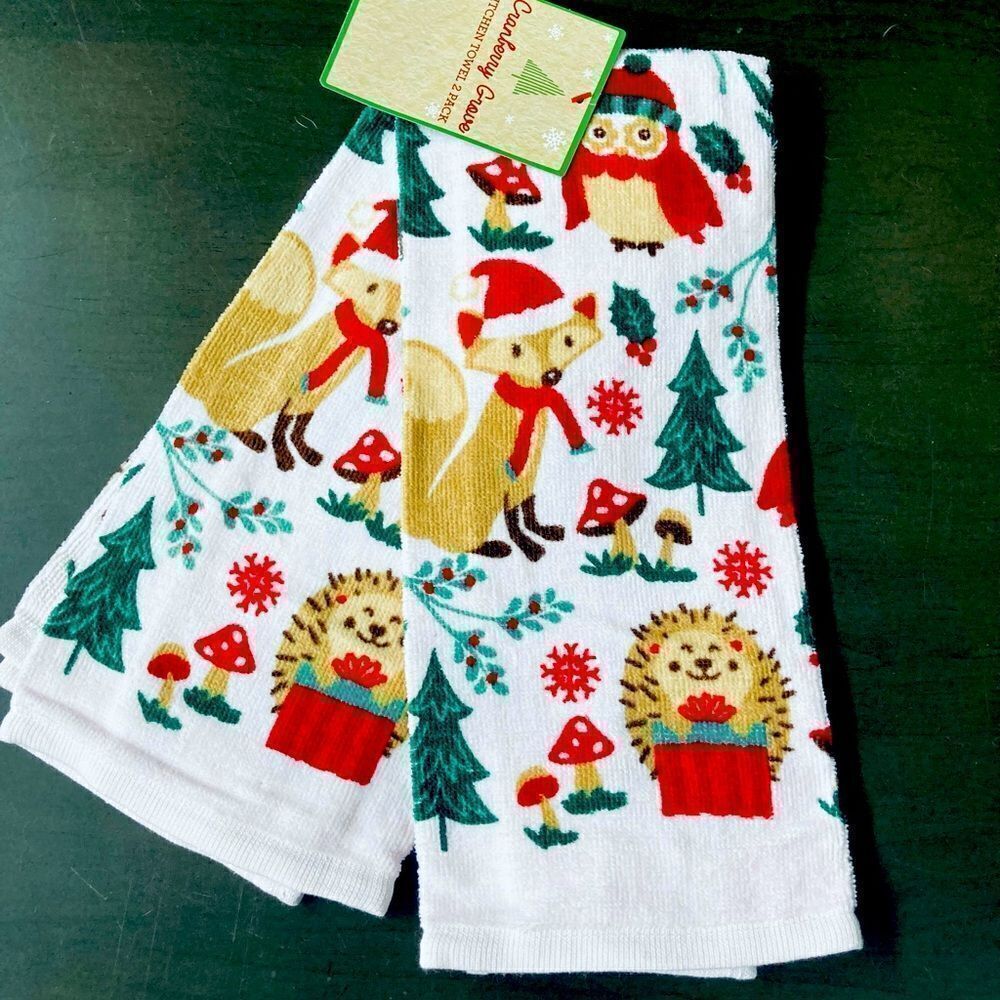 Christmas Woodlands Critters Kitchen Dish Towels Set